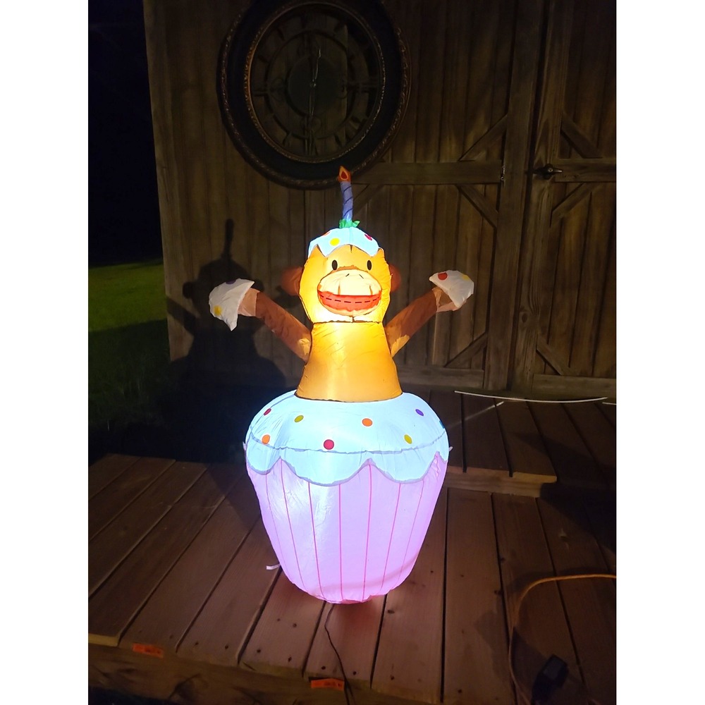Gemmy Airblown Birthday Inflatable 2014 3.5ft Monkey Popping out Cupcake